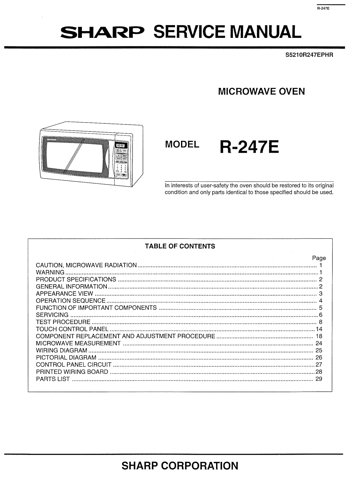 SHARP R-247E Service Manual