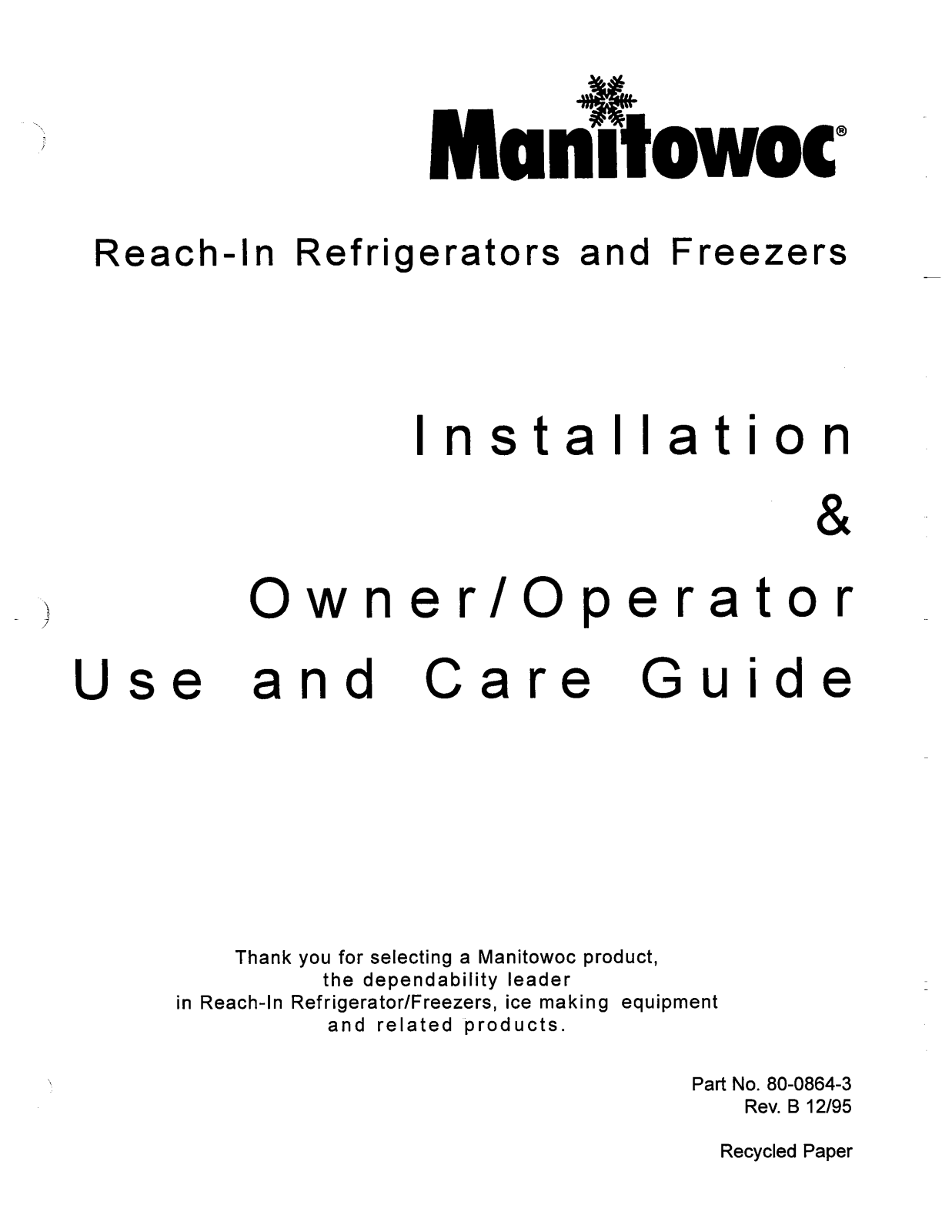 Manitowoc Ice F3 Installation Manual