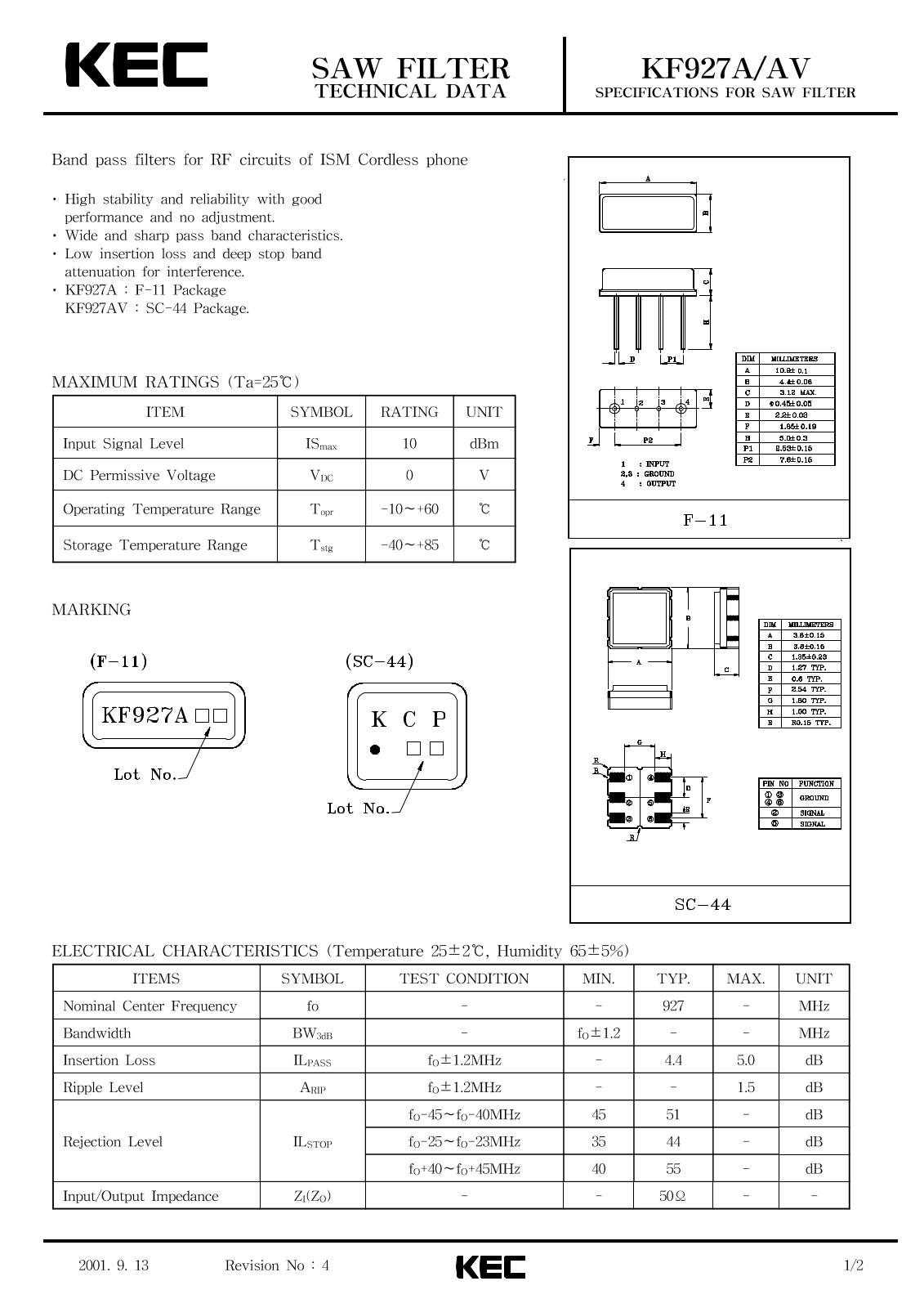 KEC KF927AV, KF927A Datasheet