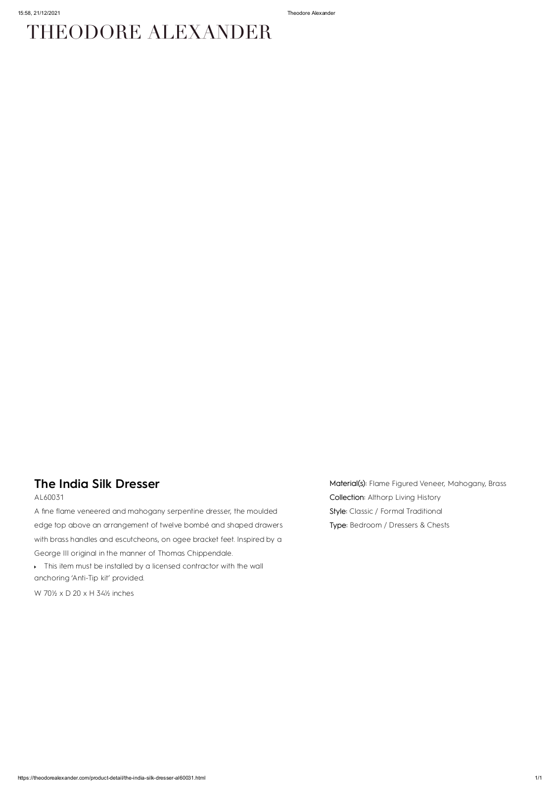 Theodore Alexander FPLJ1515 Specifications - ManualMachine.com