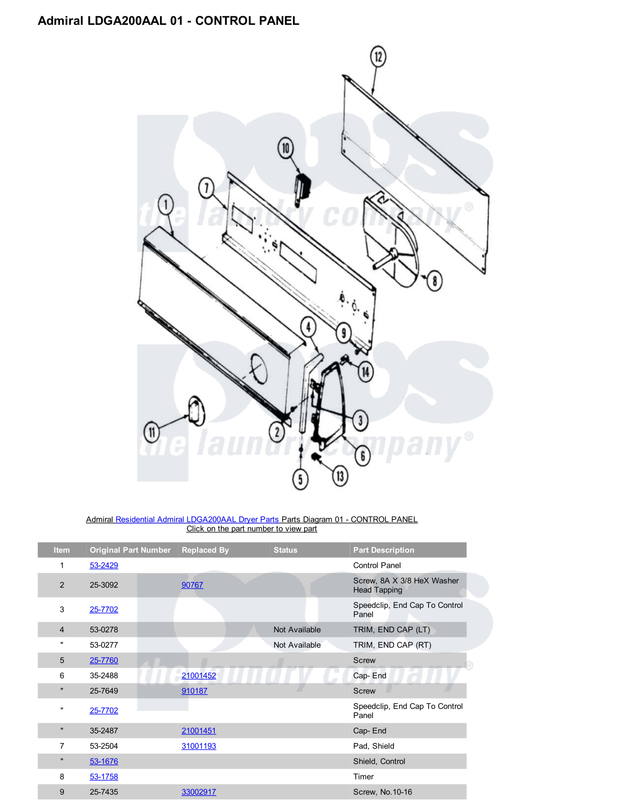 Admiral LDGA200AAL Parts Diagram