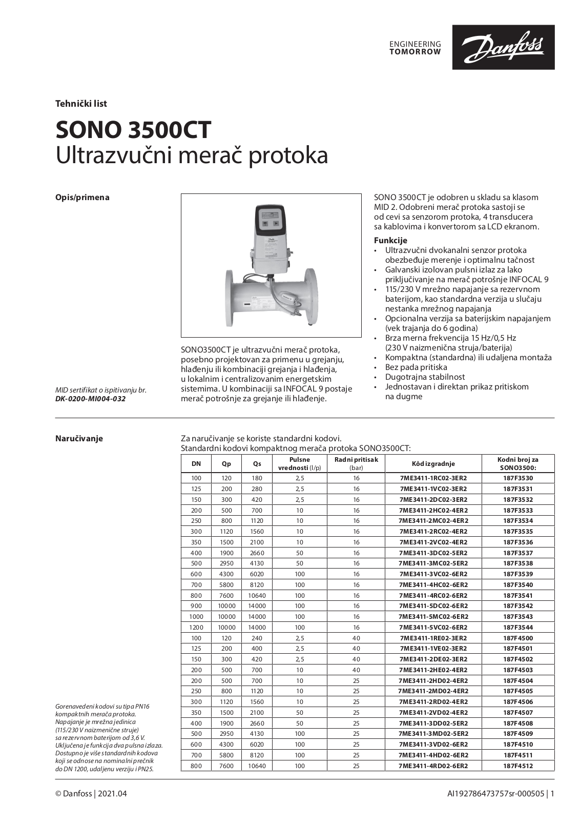 Danfoss SONO 3500CT Data sheet