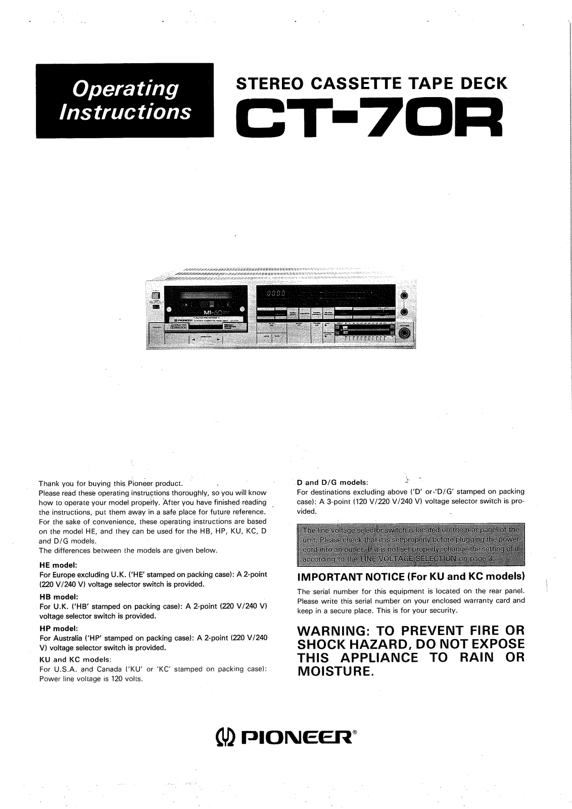 Pioneer CT-70-R Owners manual