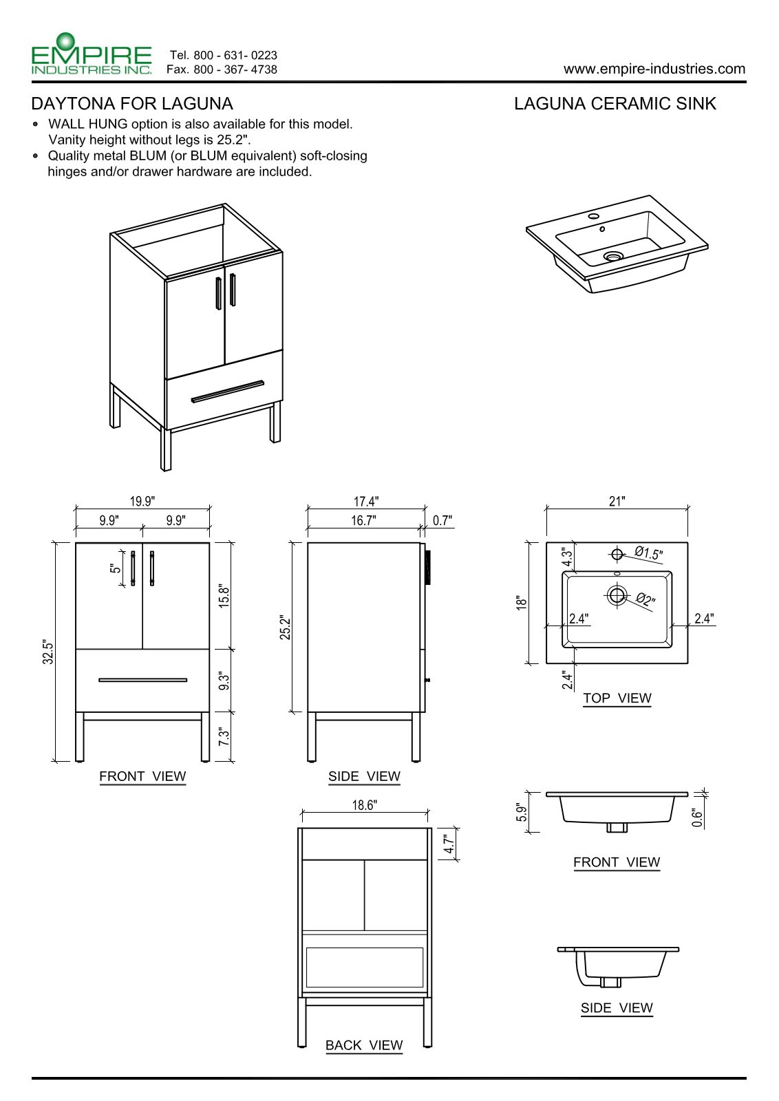 Empire Industries D4L2121BWS Specs