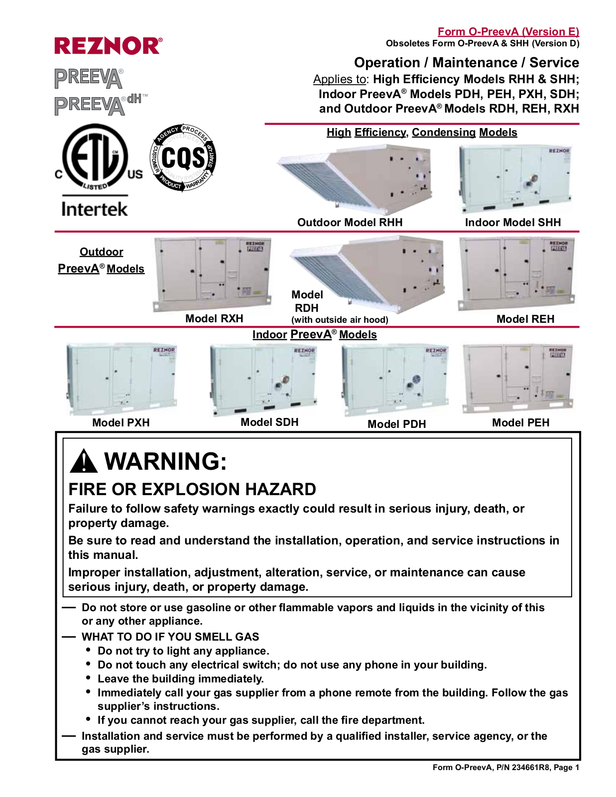 Reznor PDH User Manual