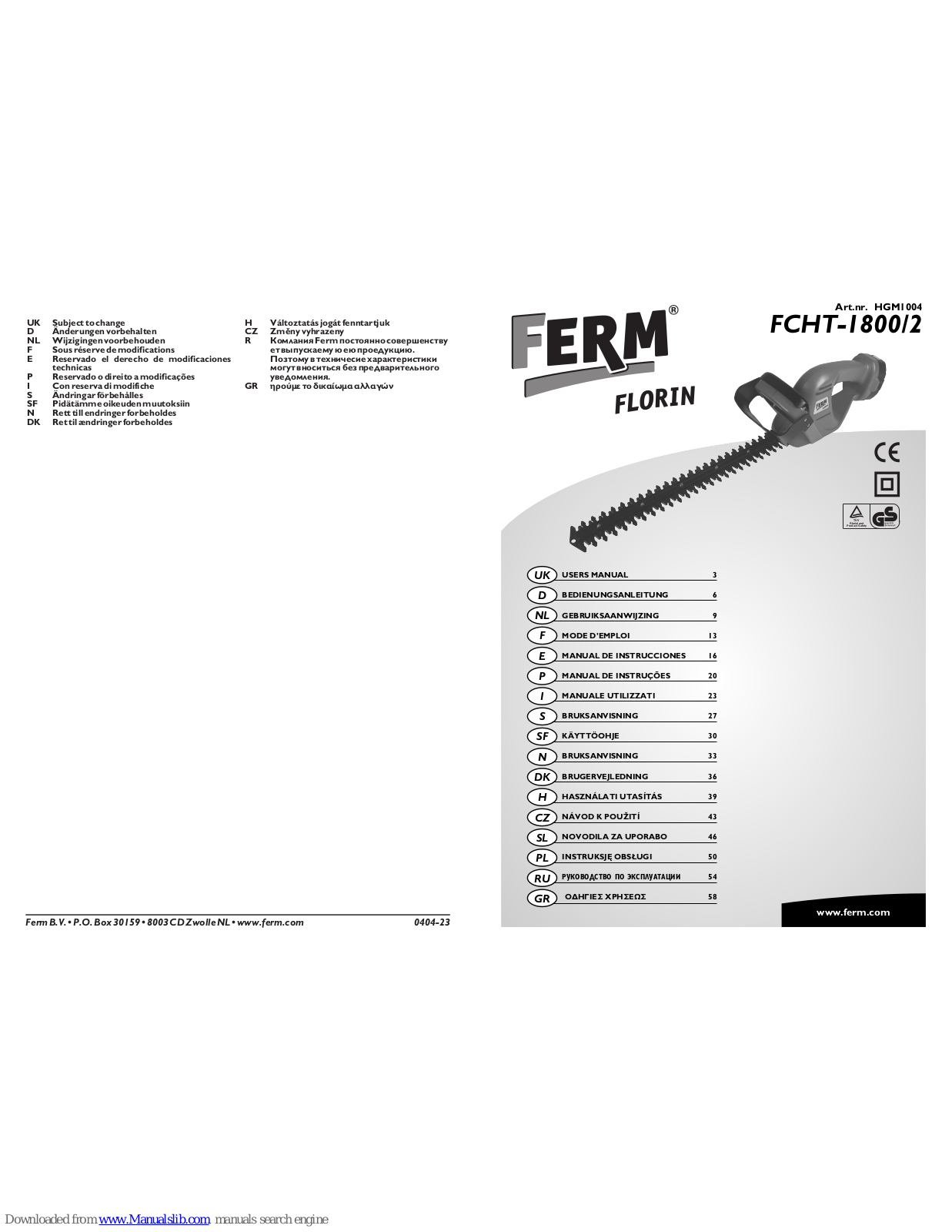 Ferm FCHT-1800/2 User Manual