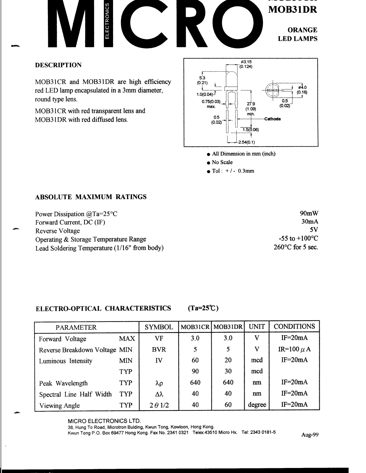 MICRO MOB31CR, MOB31DR Datasheet