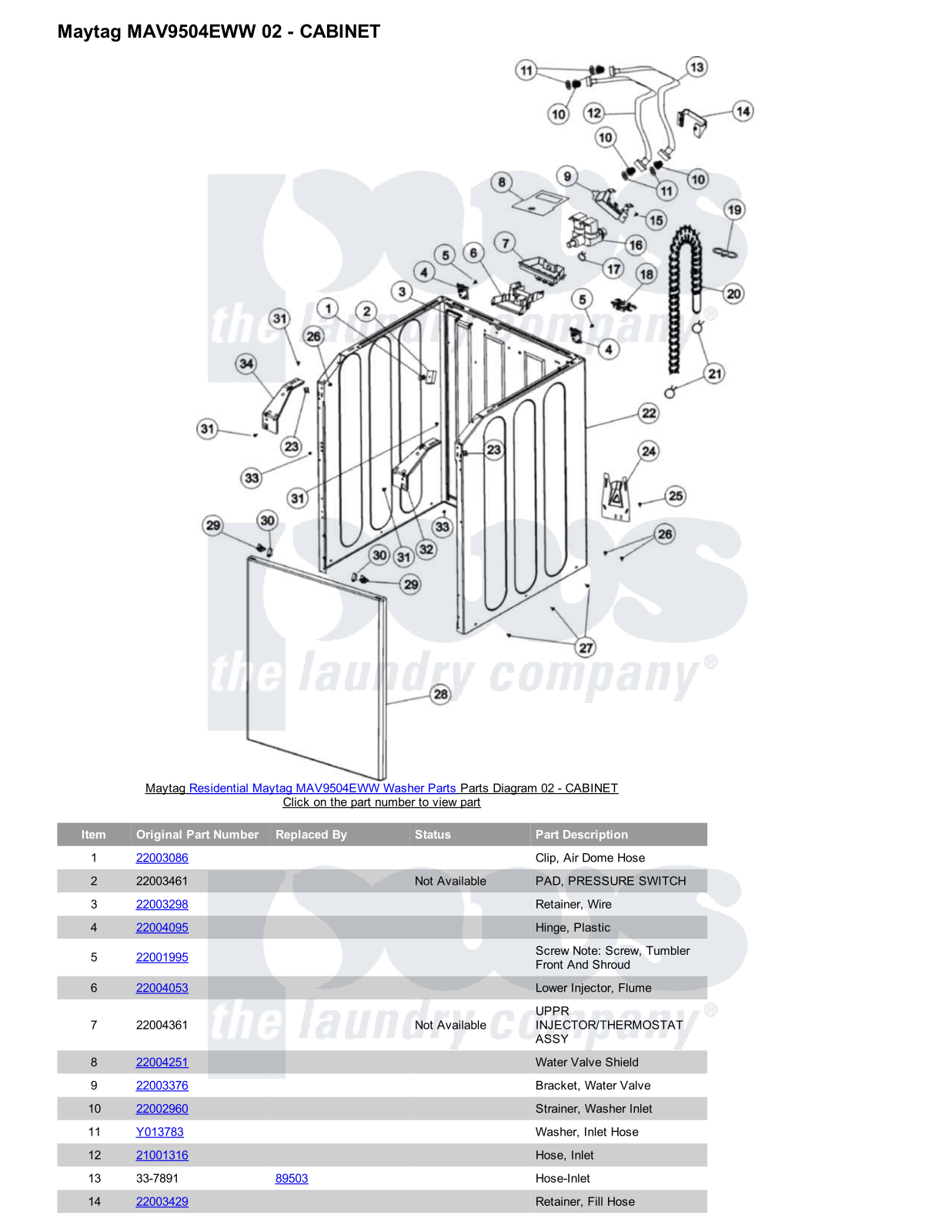 Maytag MAV9504EWW Parts Diagram