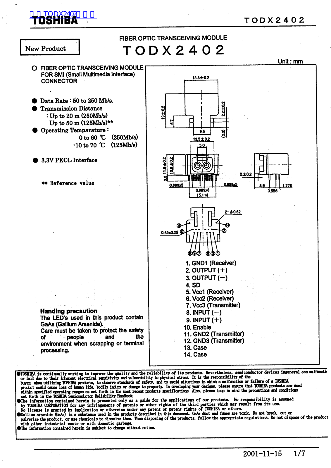 TOSHIBA TODX2402 Technical data