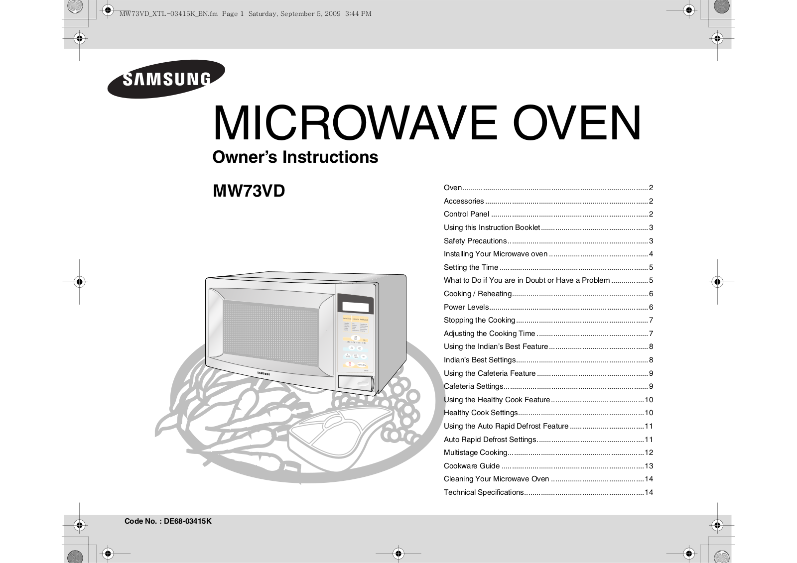 Samsung MW73VD Owner's Instructions Manual