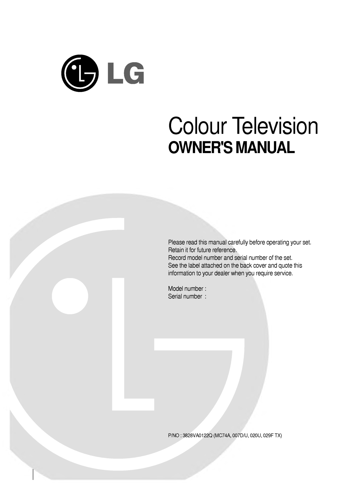 LG CF-29H40T, SCT29H40T, CF-25C19 User Manual