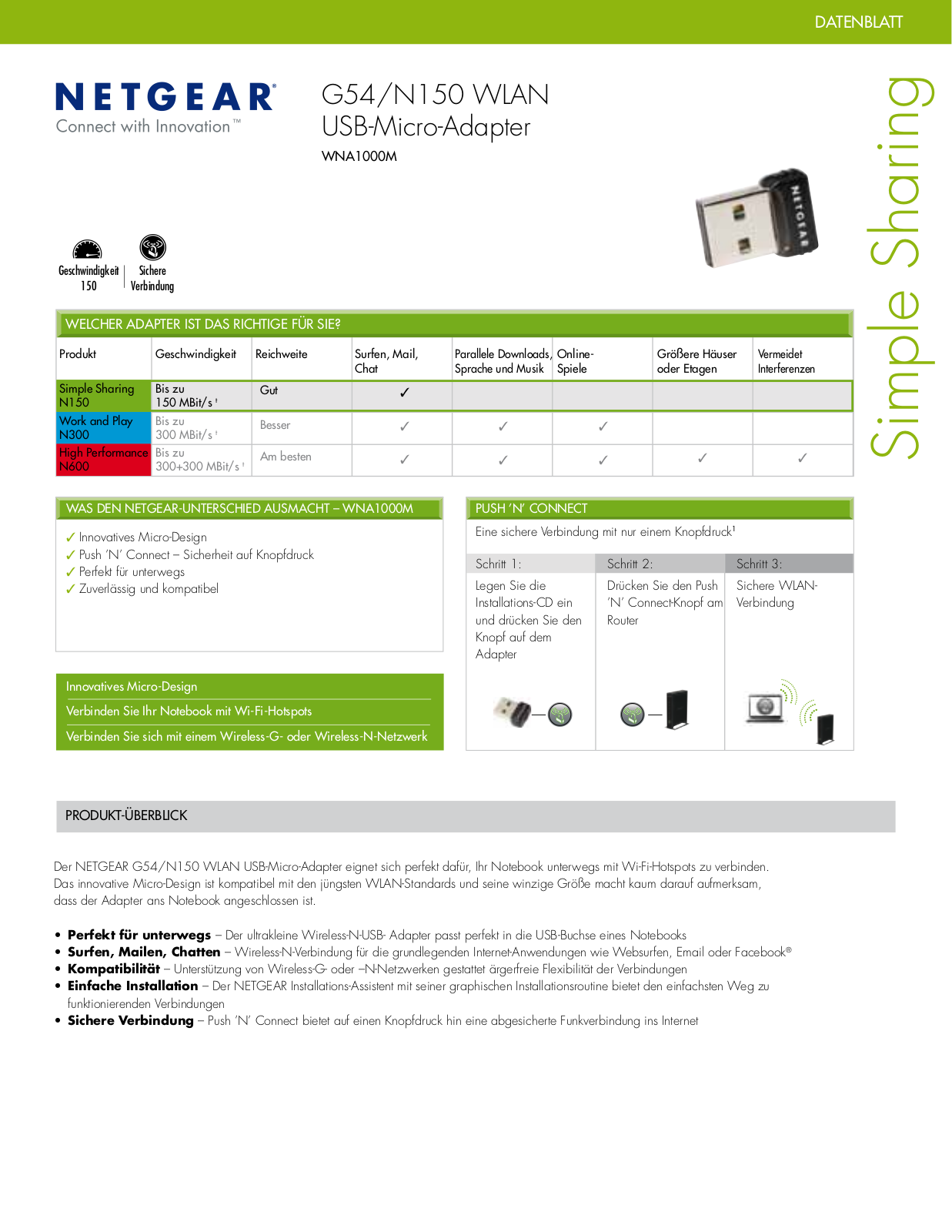 Netgear WNA1000M Datenblatt