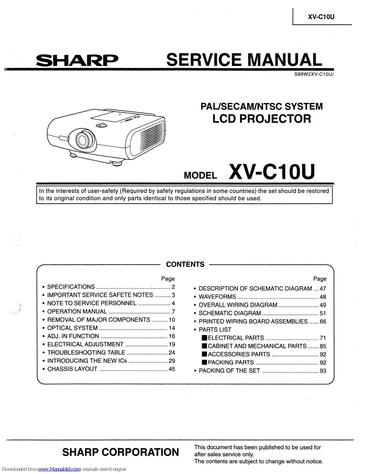 Sharp XV-C1OU Service Manual - ManualMachine.com