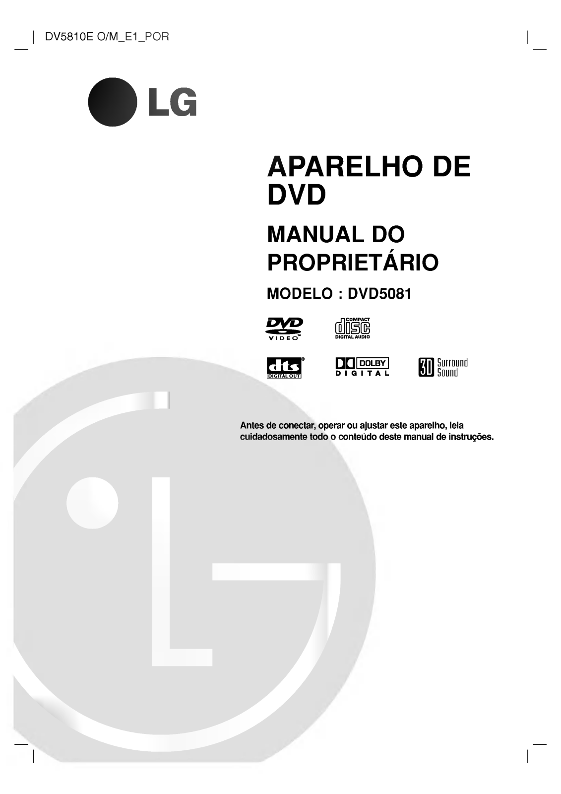 LG DV5810E1 User manual