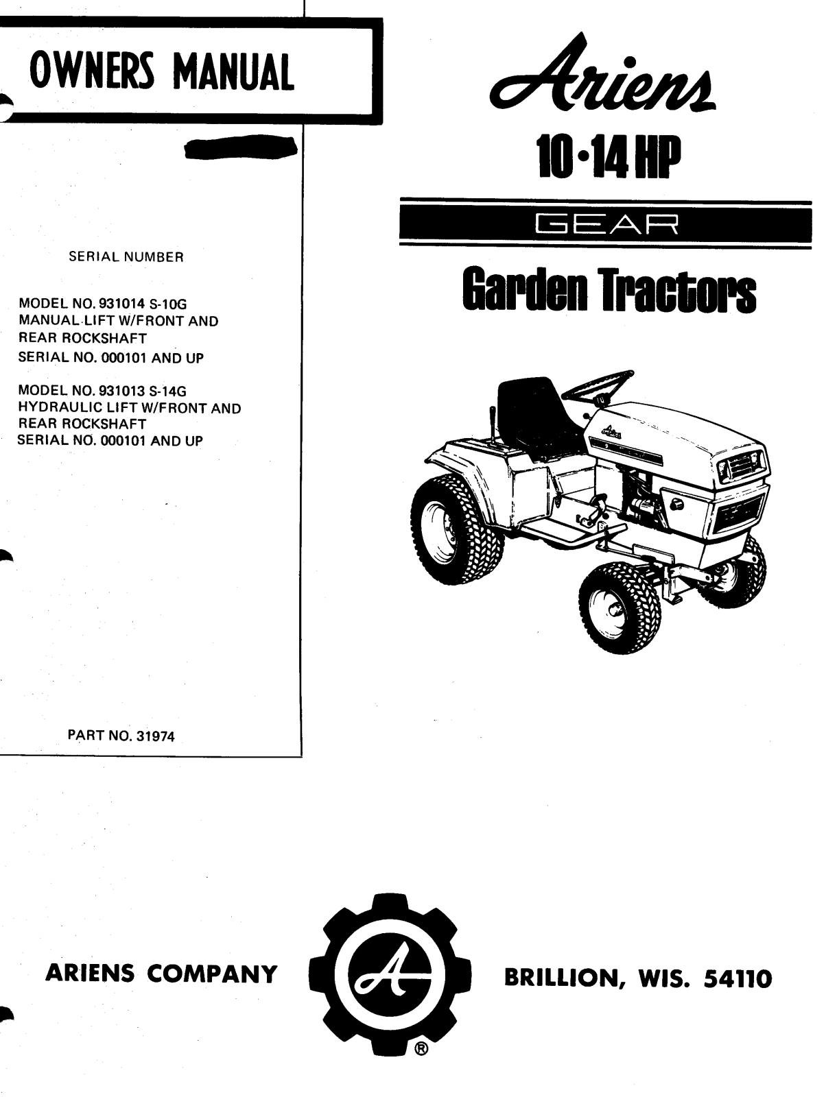 Ariens 931014 S-10G User Manual