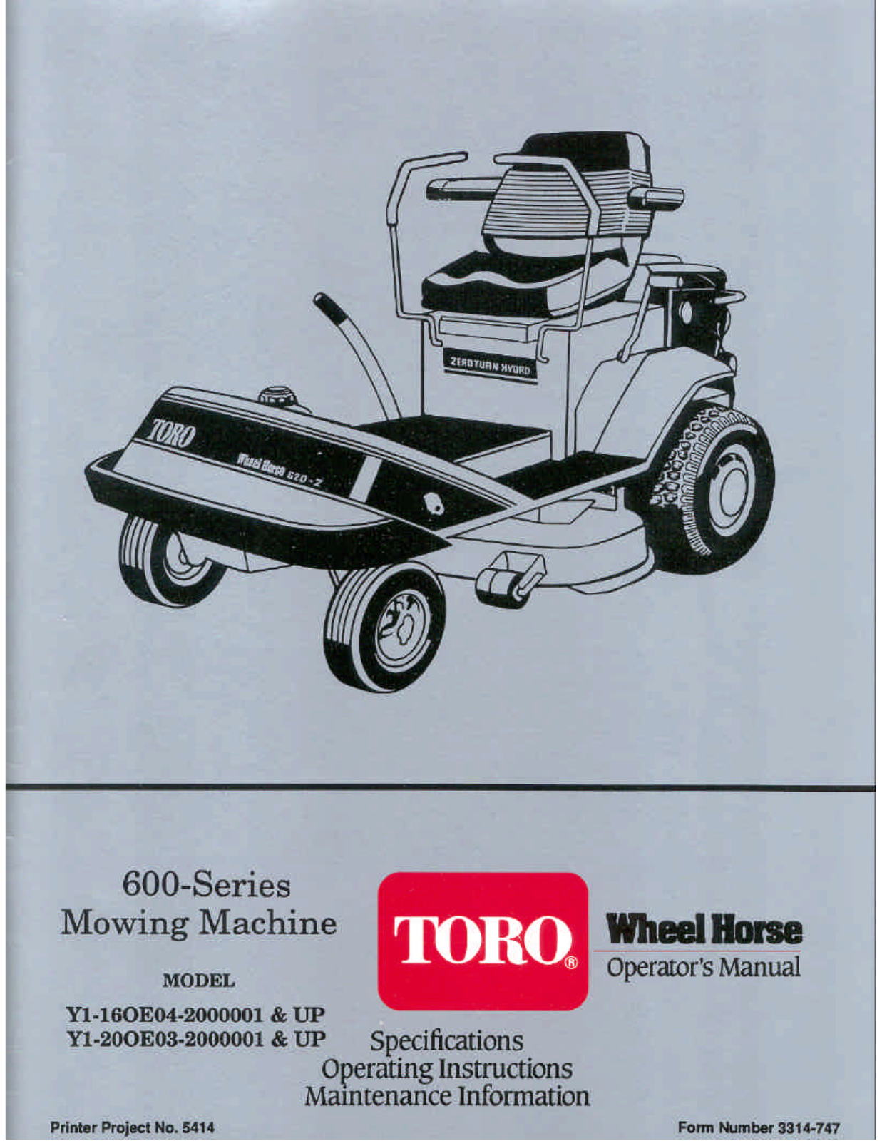 Toro Y1-16OE04, Y1-20OE03 Operator's Manual