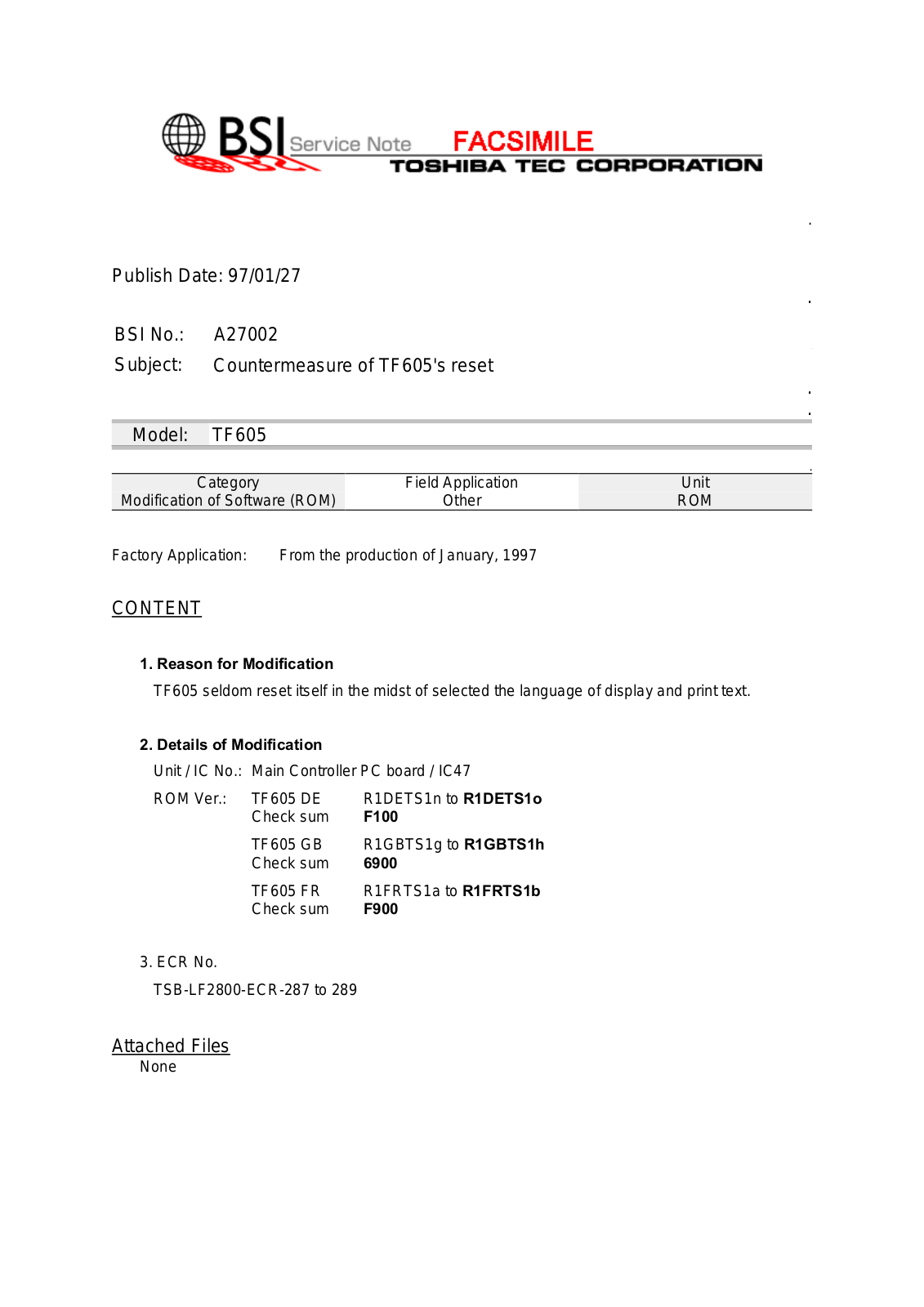 Toshiba A27002 Service Note