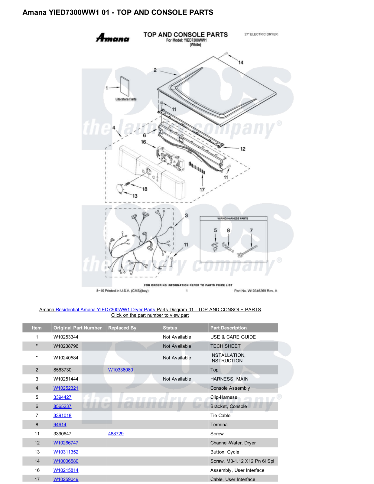 Amana YIED7300WW1 Parts Diagram