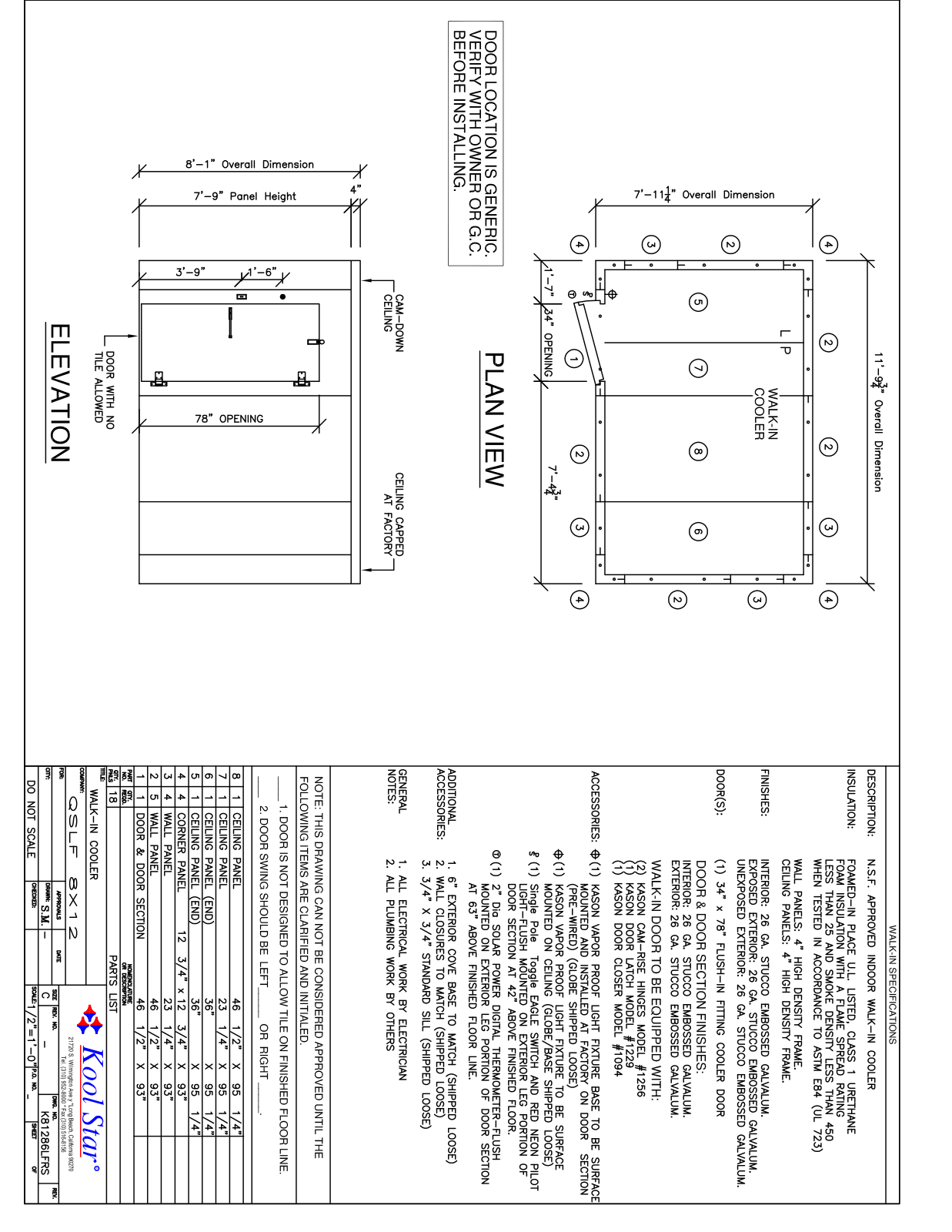 Kool Star 8X12 Cooler Less Floor Parts Diagram