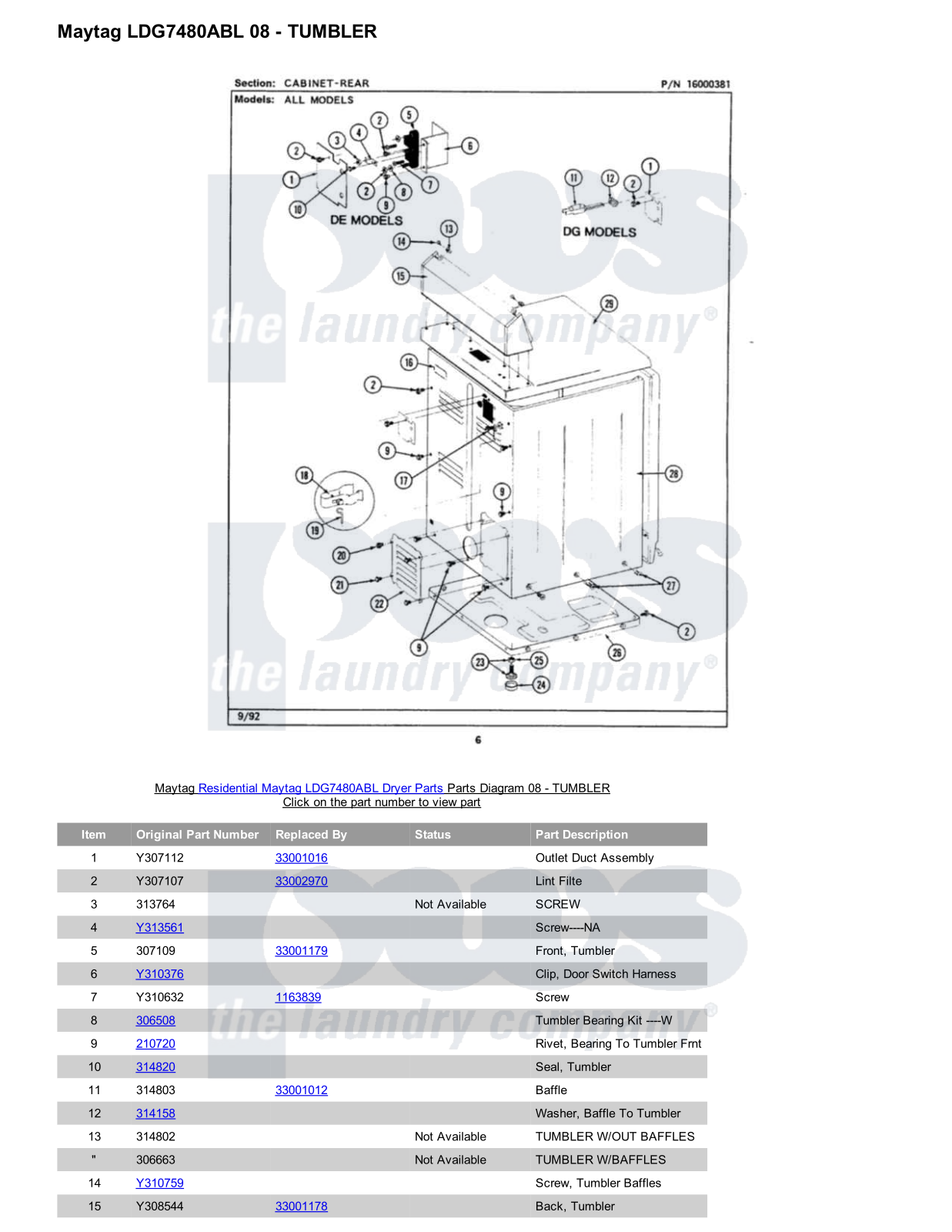 Maytag LDG7480ABL Parts Diagram