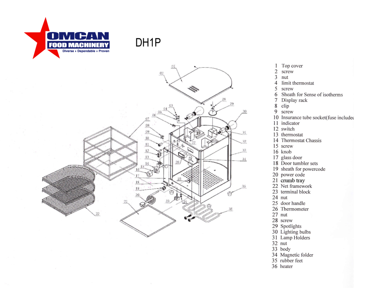 Omcan Food Machinery DH1P Parts List