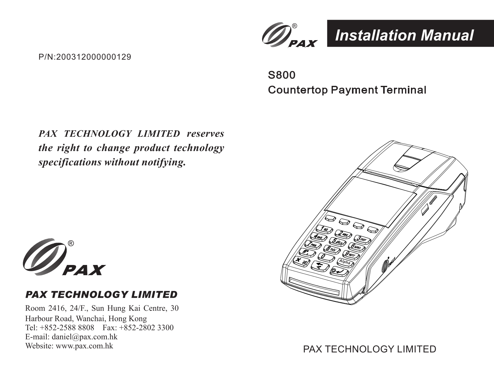 PAX Technology S800RF UserMan