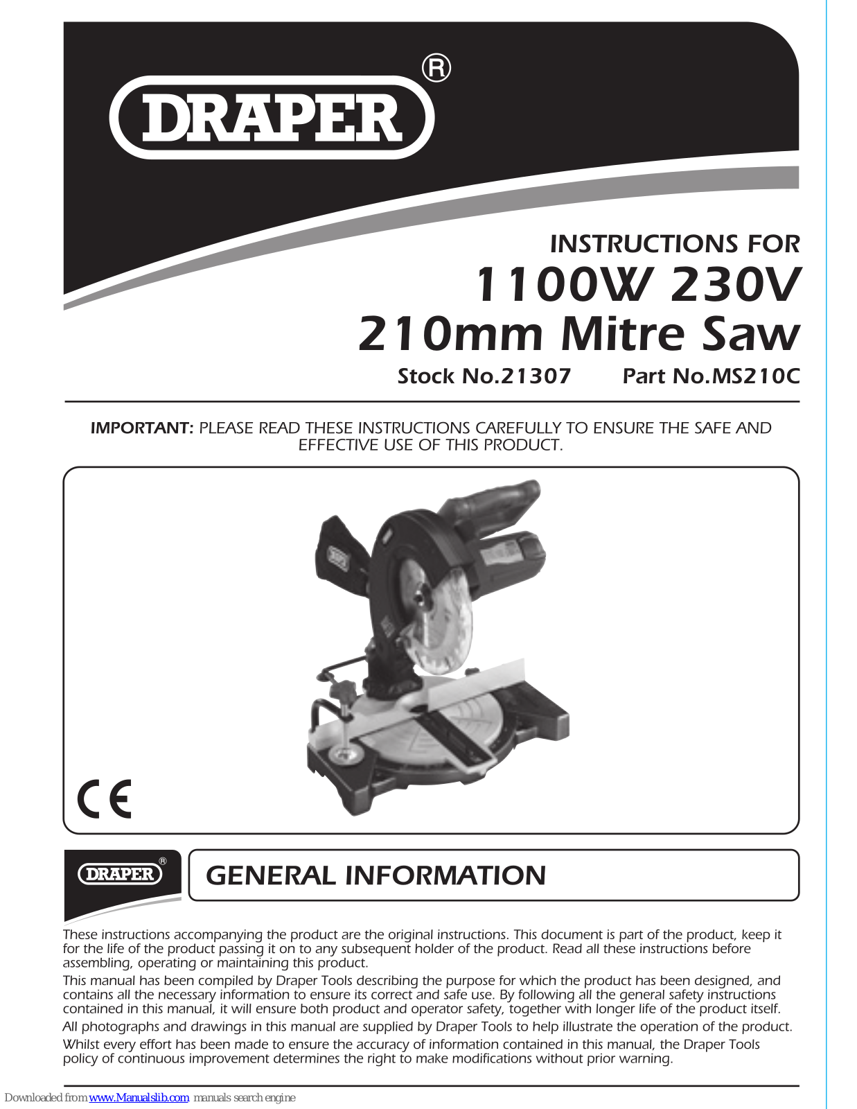 Draper MS210C Instructions For - ManualMachine.com