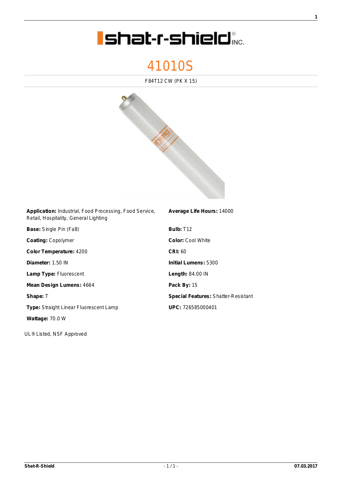 Shat-R-Shield 41010S Data sheet