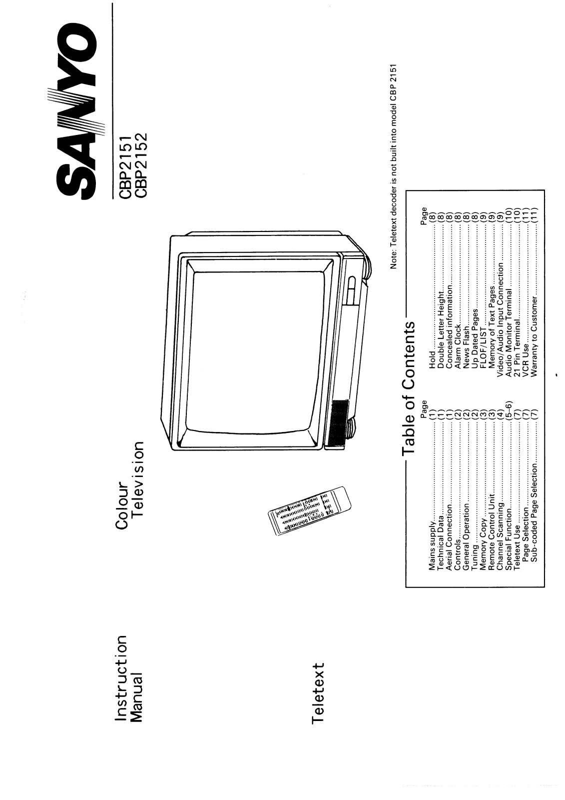 Sanyo CBP2151, CBP2152 Instruction Manual