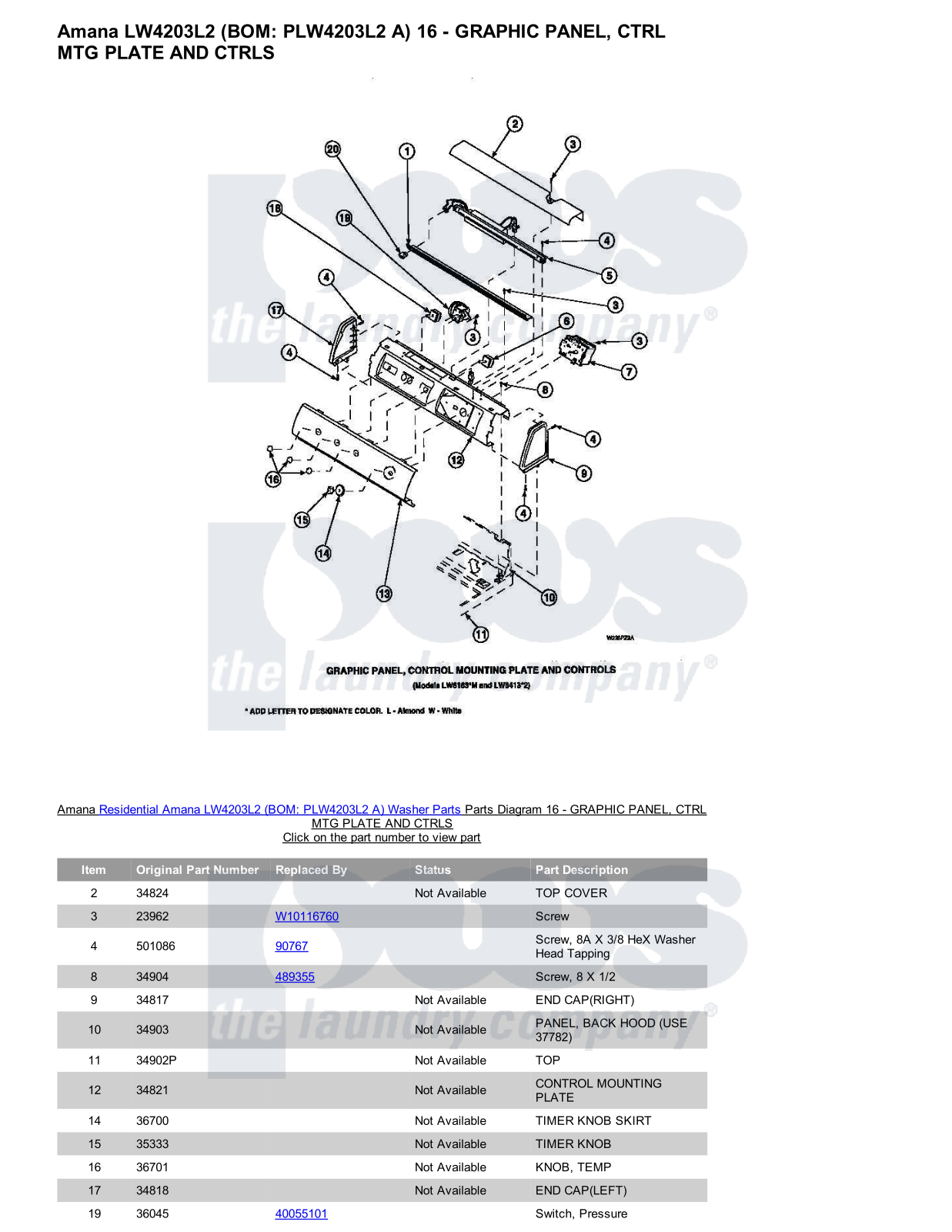 Amana LW4203L2 Parts Diagram