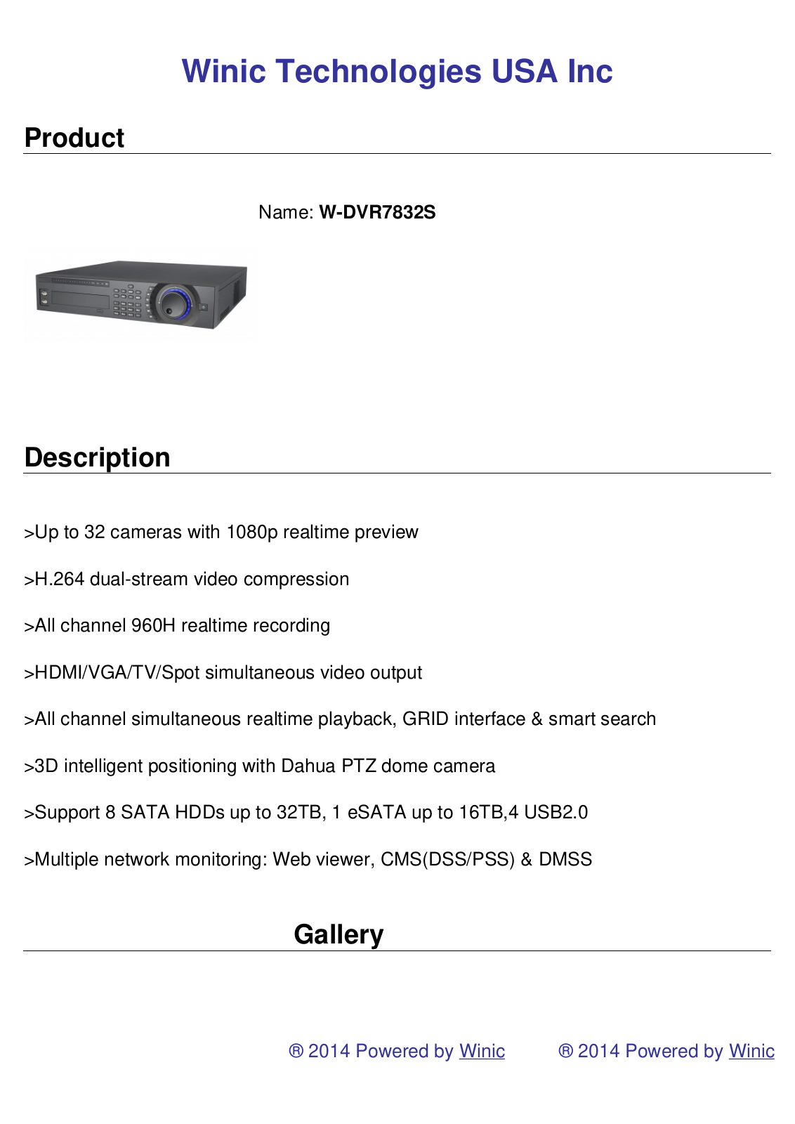 Cantek CW-W-DVR7832S Specsheet