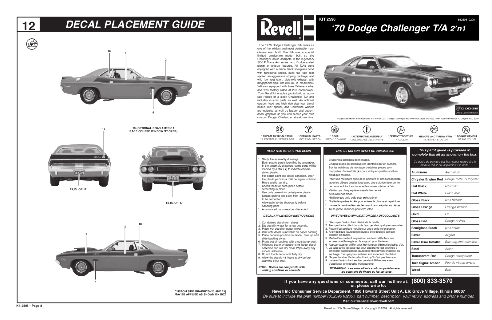 Revell 1970 Dodge Challenger 2'n1 Service Manual