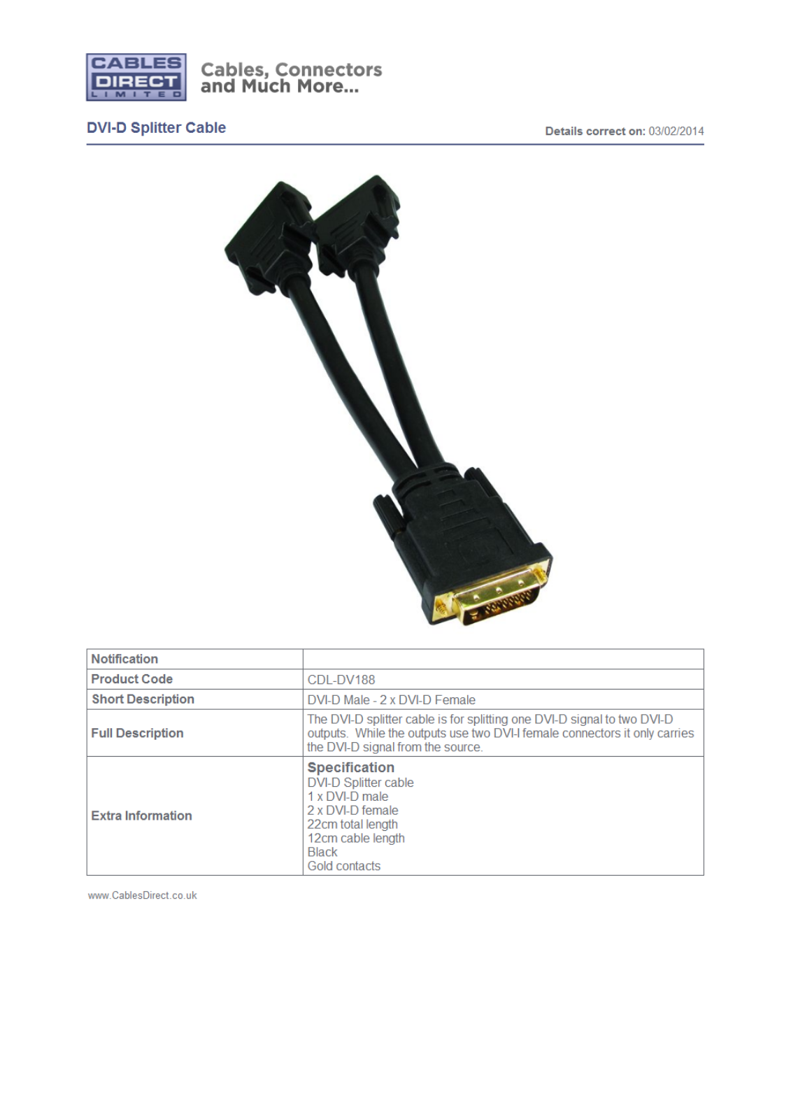 Cables Direct CDL-DV188 Datasheet