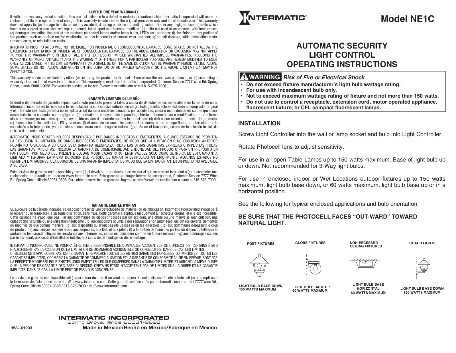 Intermatic NE1C Installation Manual