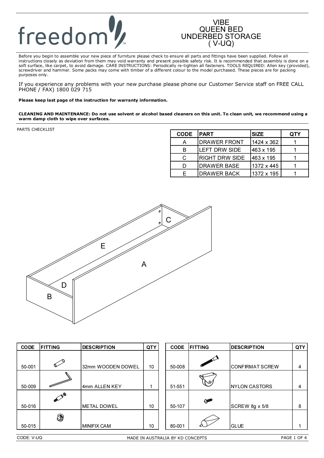 Freedom Vibe Under Bed Storage Queen Assembly Instruction