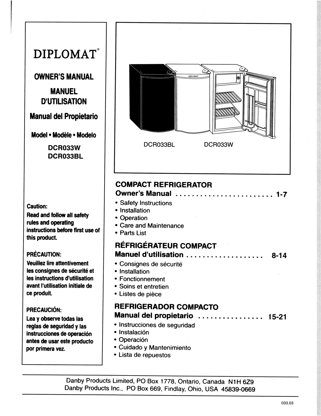 Danby DCR033BL User Manual