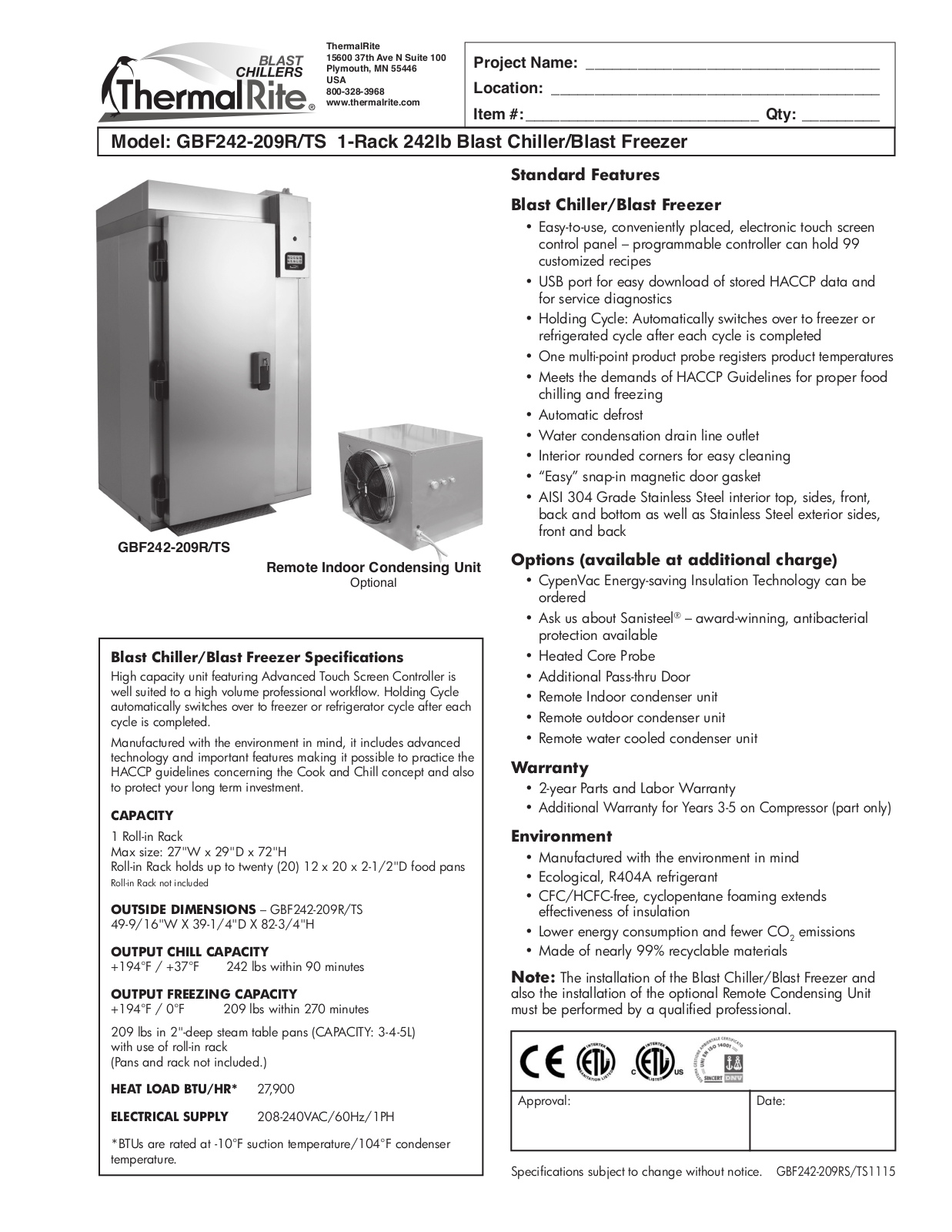 ThermalRite GBF242-209R-TS User Manual