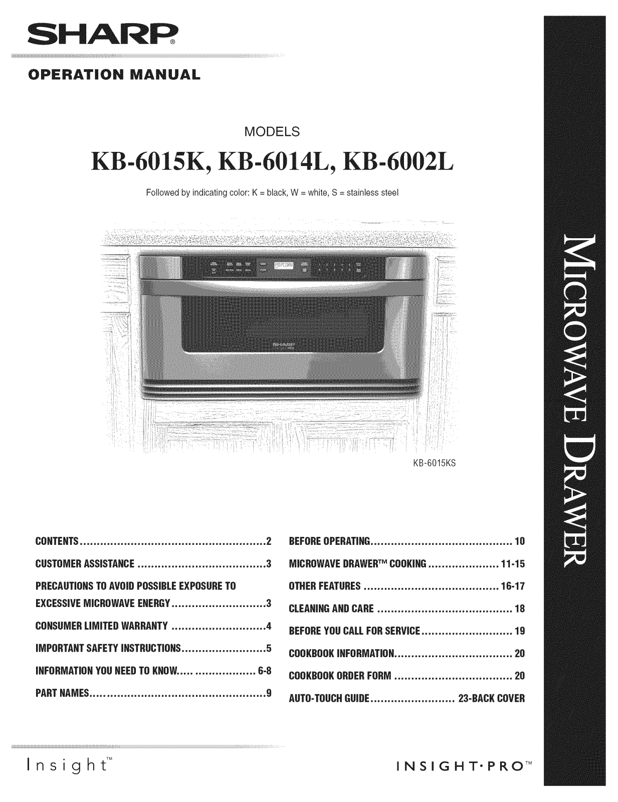 Sharp KB-6015KW, KB-6015KS, KB-6015KK, KB-6014LW, KB-6014LK Owner’s Manual