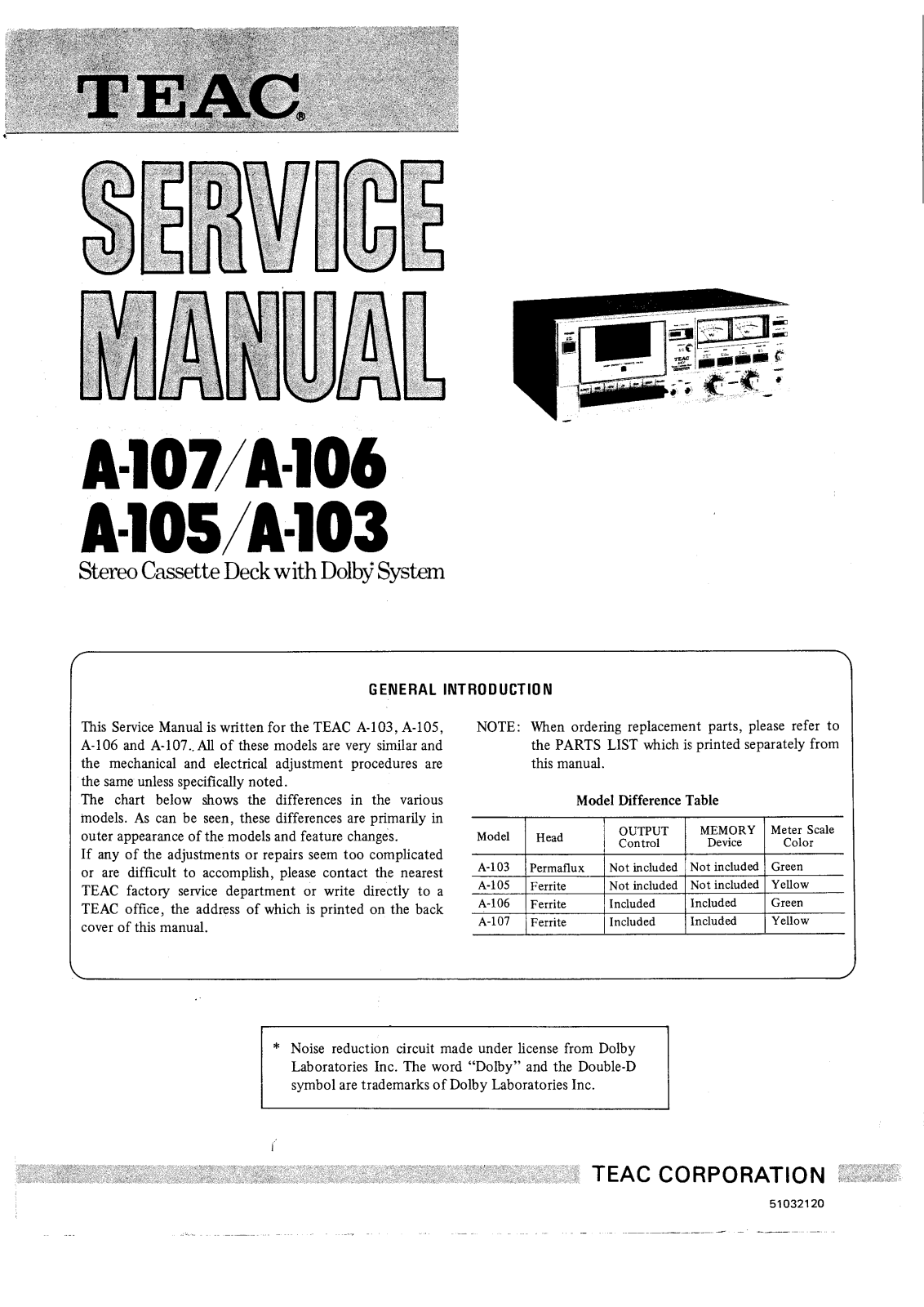 TEAC A-103, A-105, A-106, A-107 Service manual
