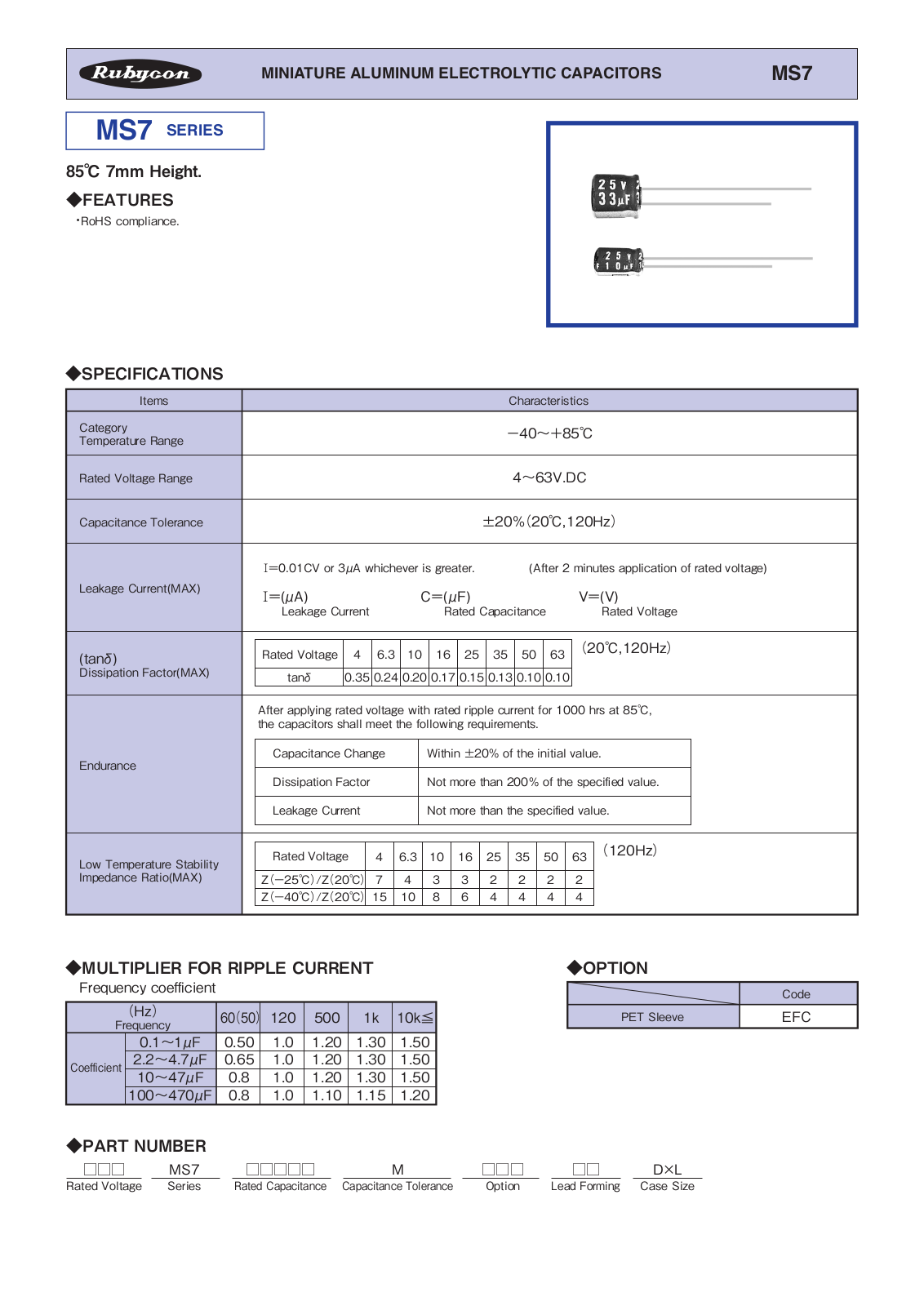 Datasheet Rubycon [radial thru-hole] MS7 Series Datasheet - ManualMachine.com