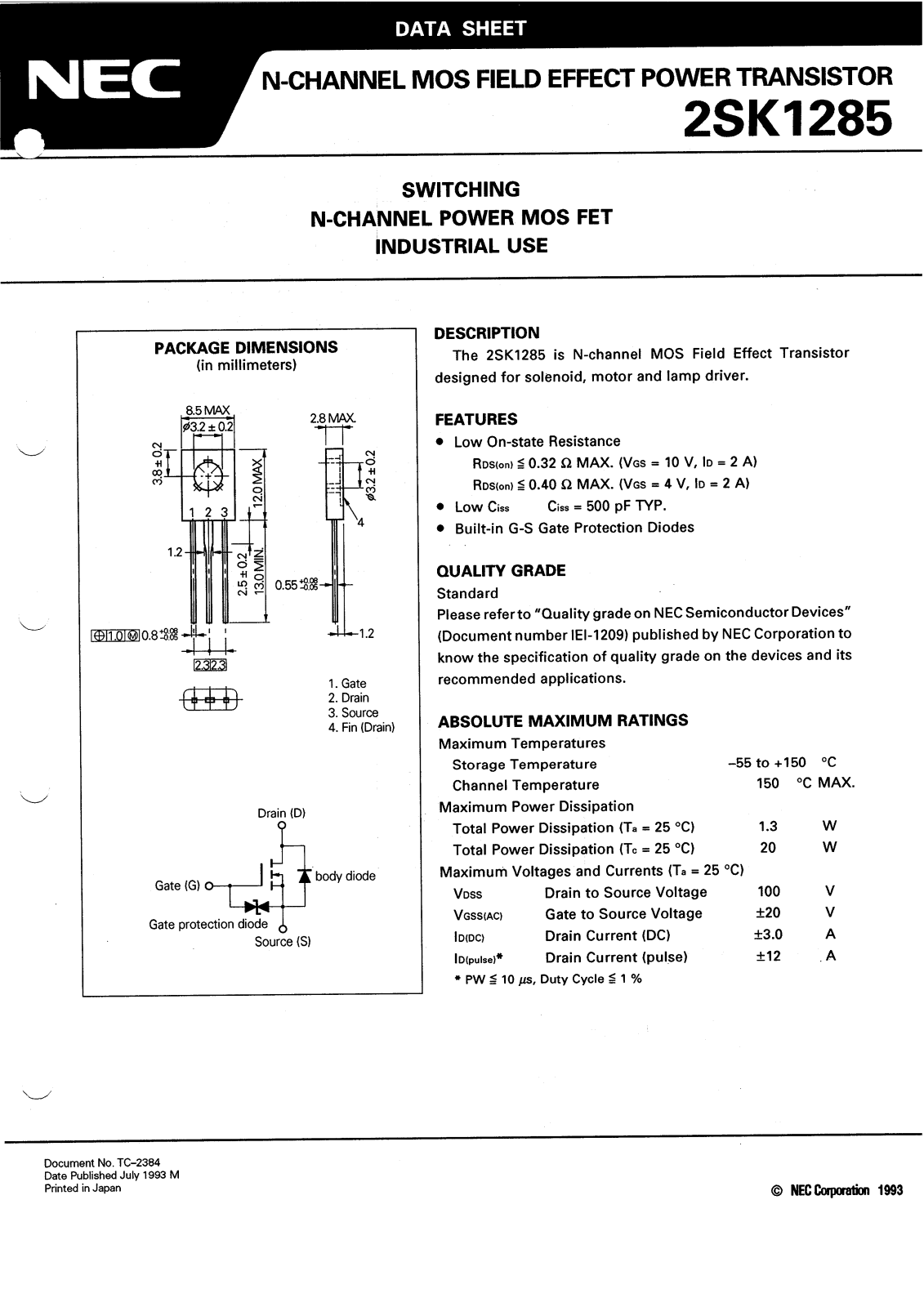 NEC 2SK1285 Datasheet