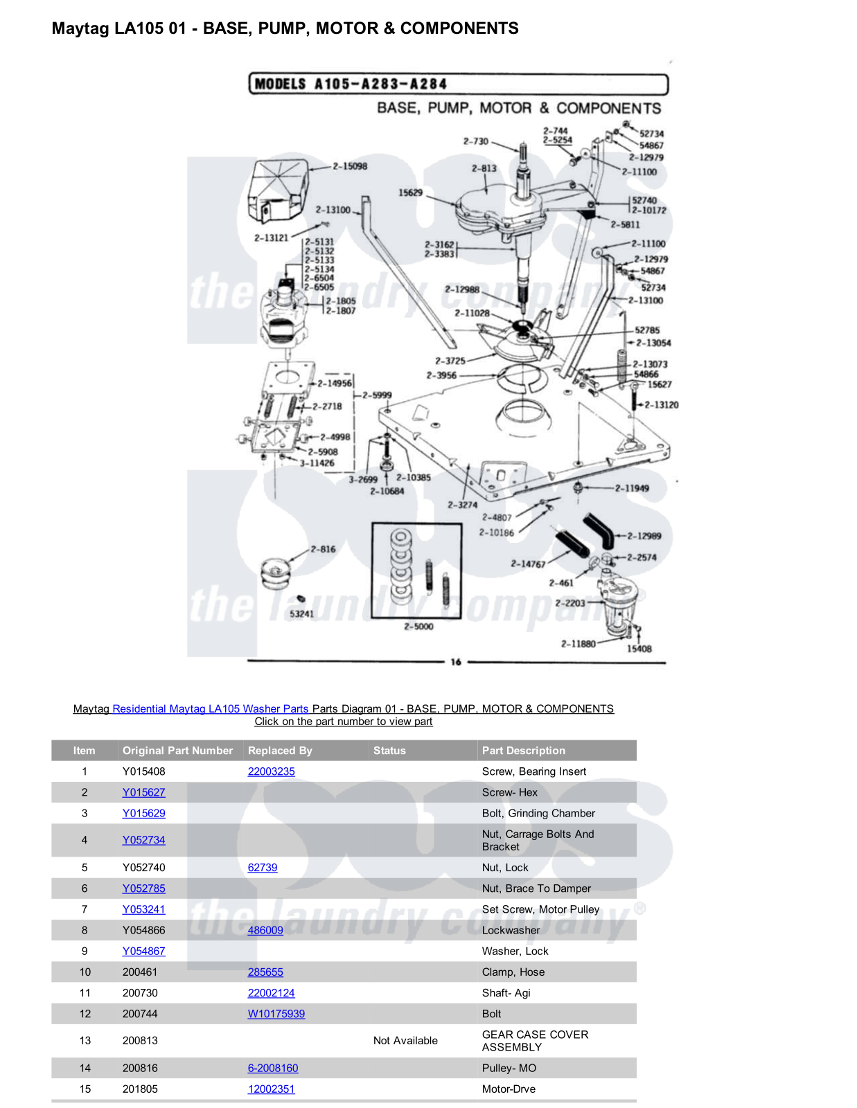 Maytag LA105 Parts Diagram