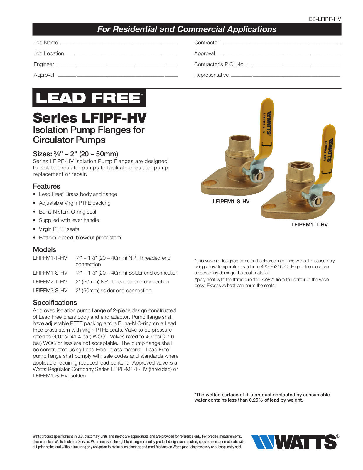 Watts LFIPF-HV User Manual