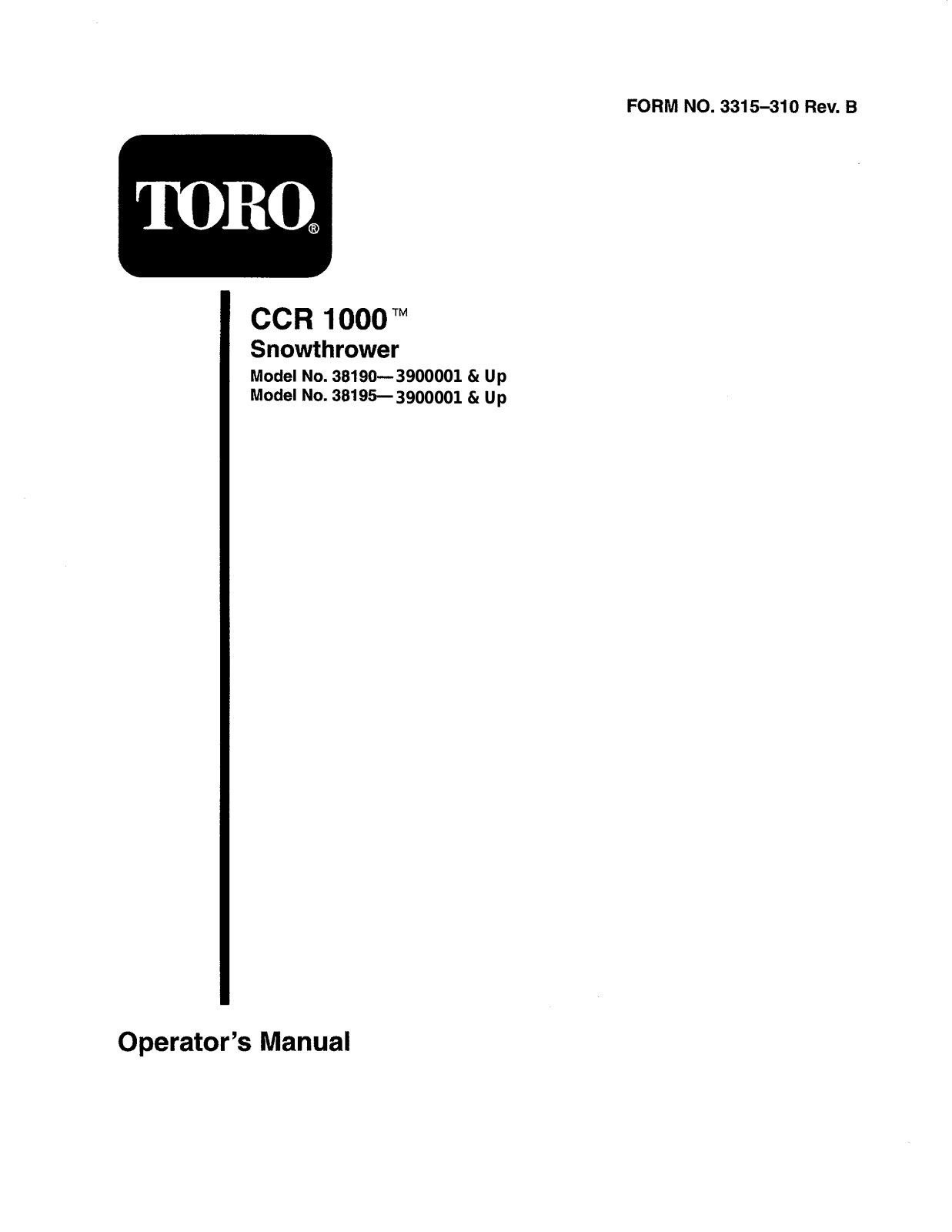 Toro 38190, 38195 Operator's Manual