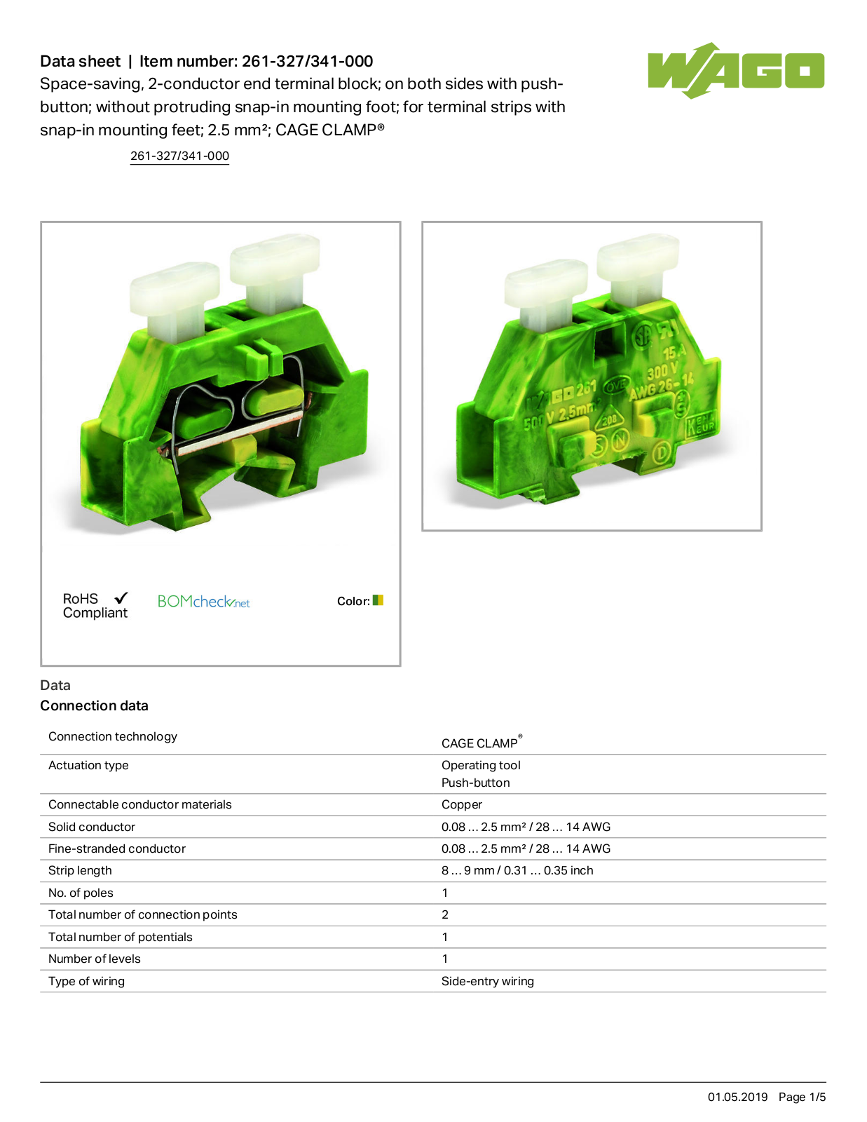 Wago 261-327/341-000 Data Sheet