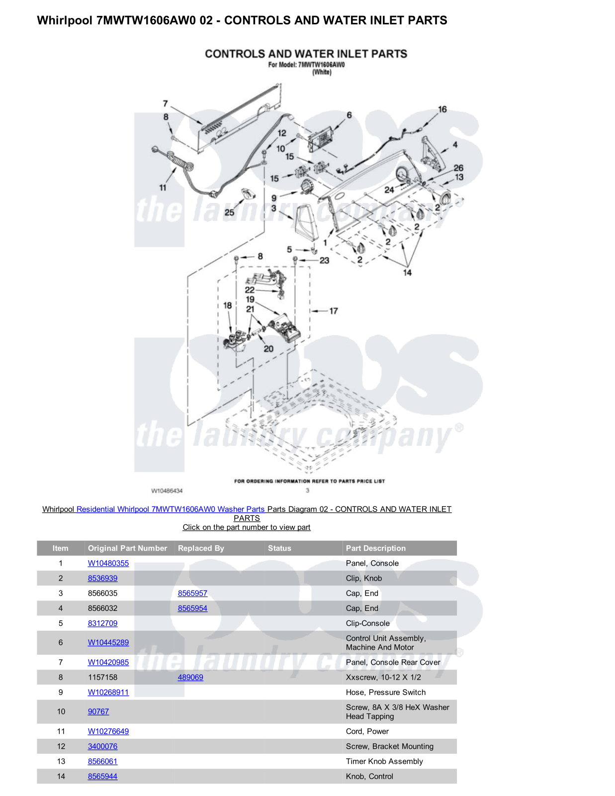 Whirlpool 7MWTW1606AW0 Parts Diagram