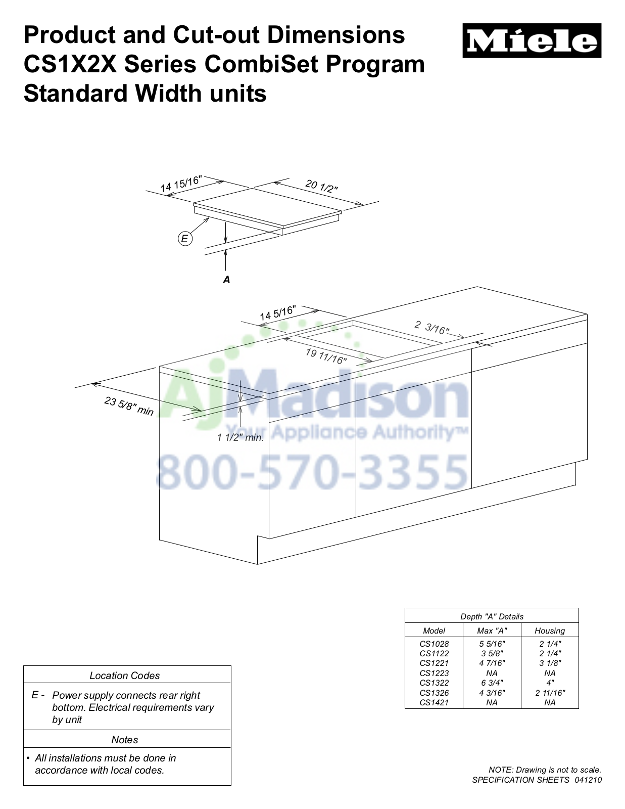 Miele CS1322BG240V Dimensions