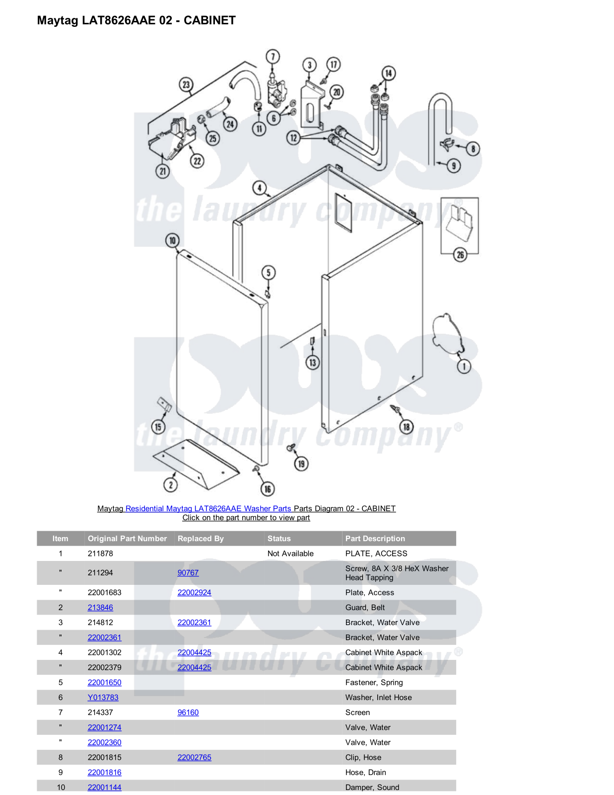 Maytag LAT8626AAE Parts Diagram