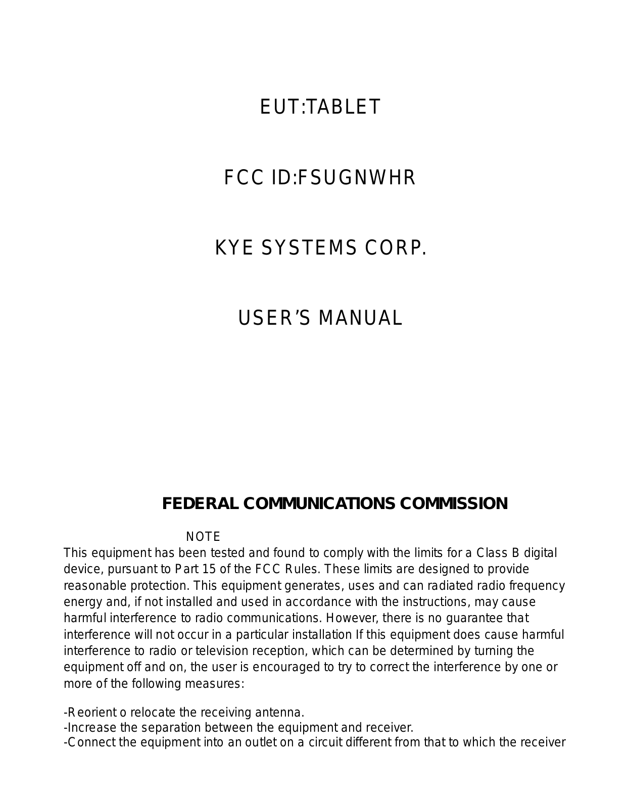 KYE SYSTEMS GNWHR Users manual