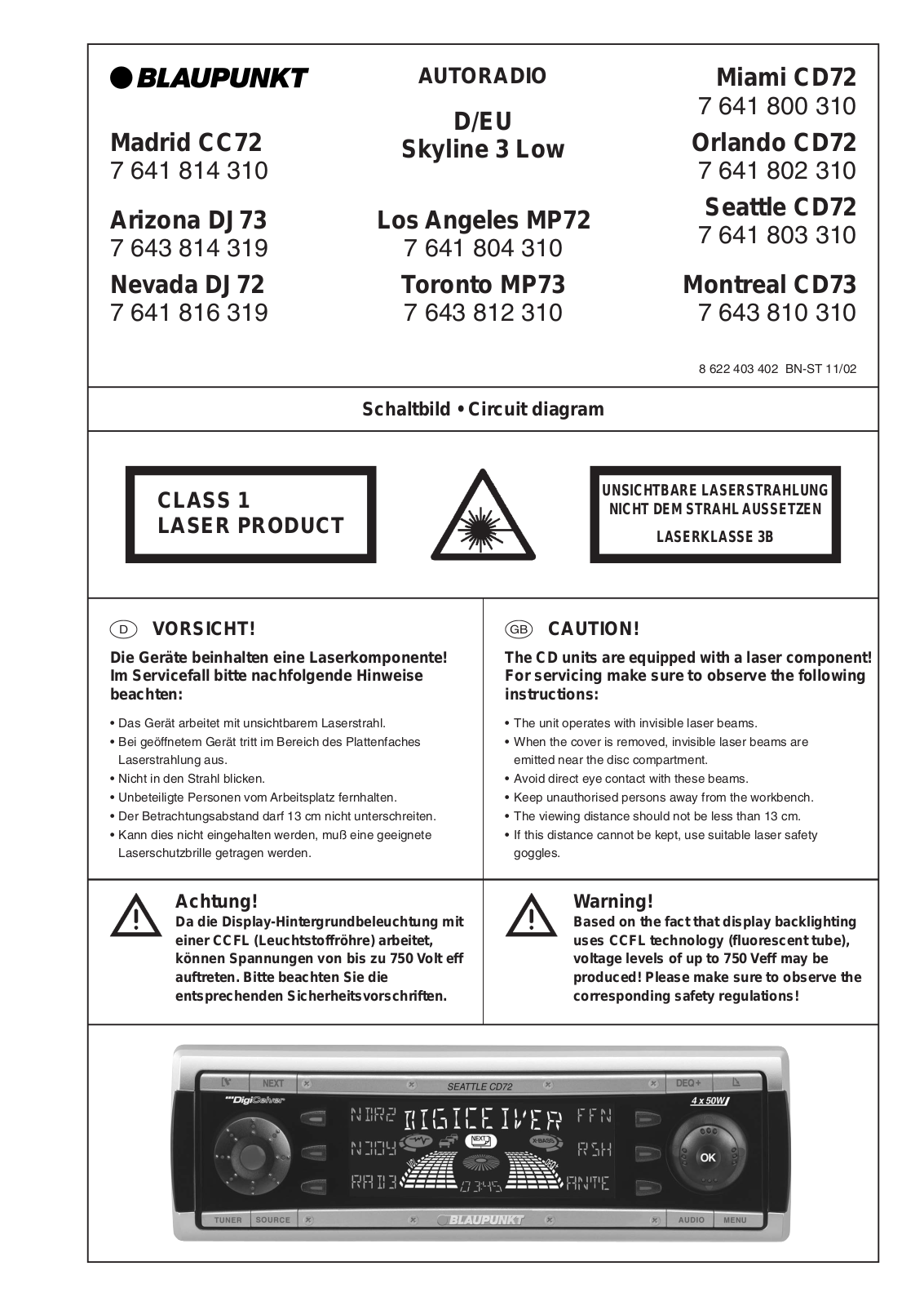 Blaupunkt MP73, CD73, MP72, DJ72, DJ73 Cirquit Diagram